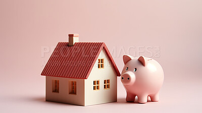 Piggy bank and a house. Saving money for buying house, financial plan home loan