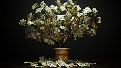 Isolated money tree against a black background. Savings, investment and growth concept
