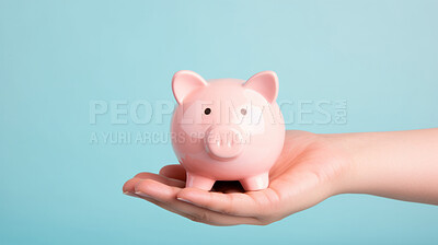 Hand holding a piggy bank. Savings, budget and money management concept