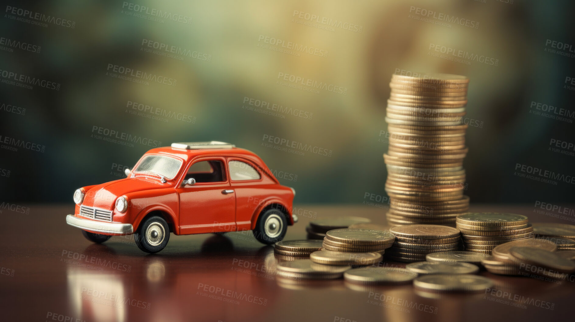 Buy stock photo Car or vehicle with coins. Financing, auto tax, insurance and car loans, savings concept