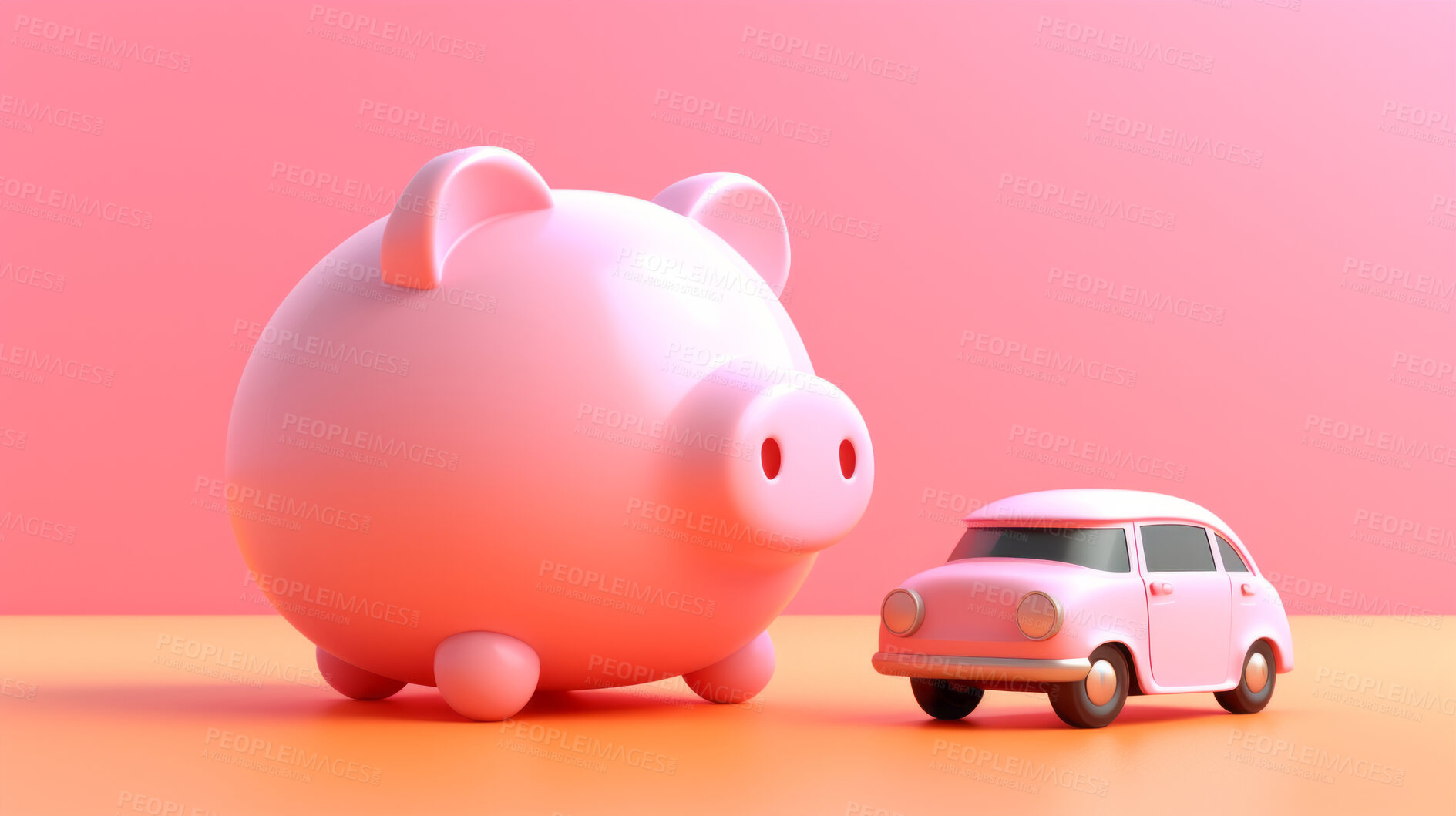 Buy stock photo Car and piggy bank budget. Financing, auto tax, insurance and car loans, savings concept