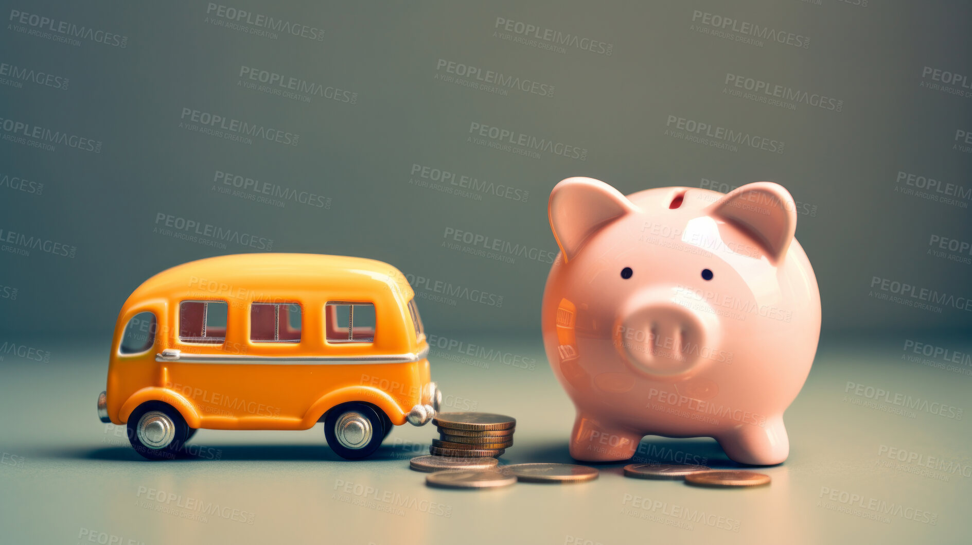 Buy stock photo Car and piggy bank budget. Financing, auto tax, insurance and car loans, savings concept