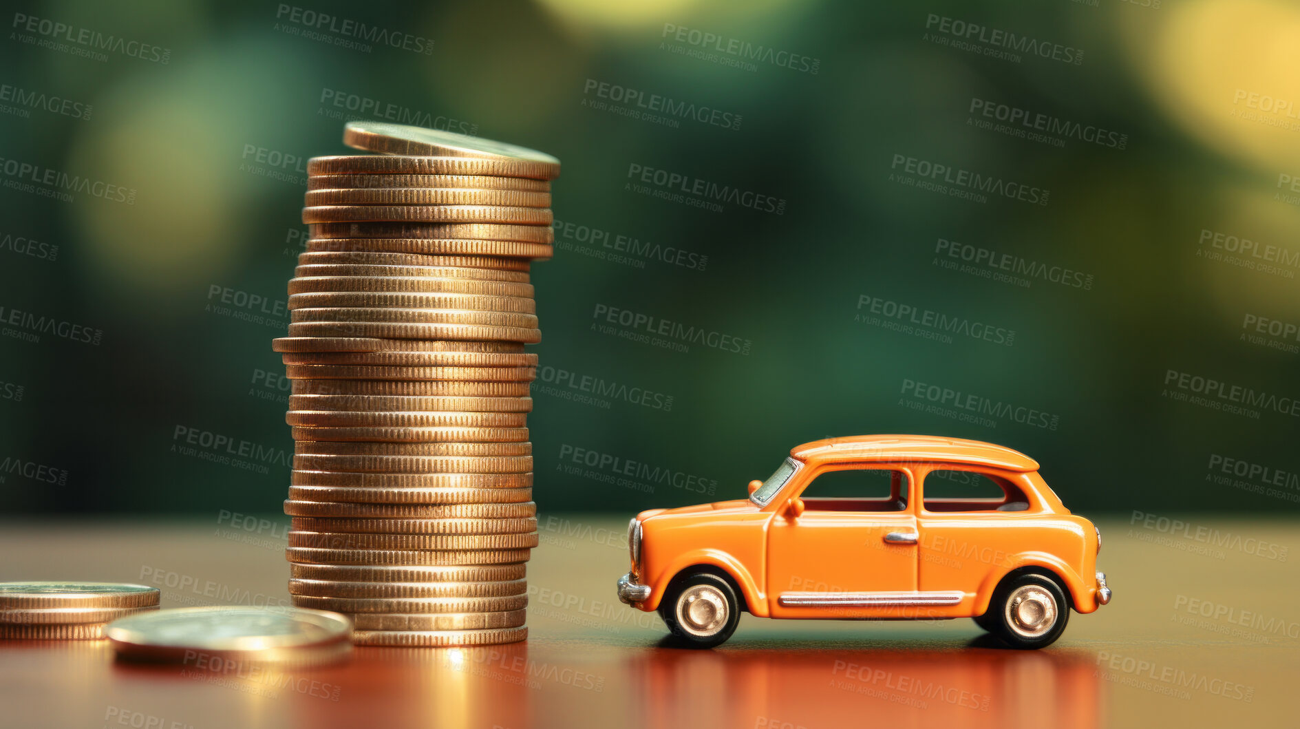 Buy stock photo Car or vehicle with coins. Financing, auto tax, insurance and car loans, savings concept