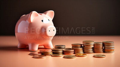 Piggy bank with coins. Personal savings, budget and money management concept