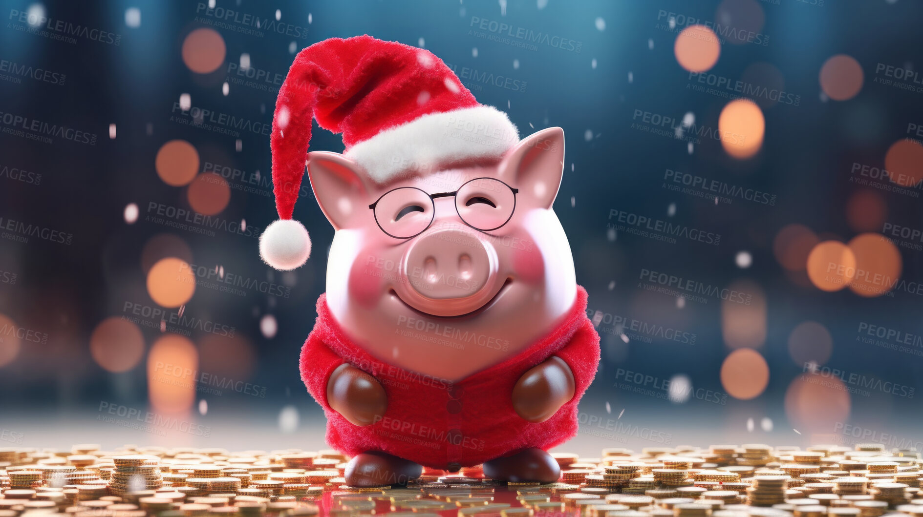 Buy stock photo Piggy Bank with Santa Hat for christmas spending, budget and money management