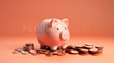 Piggy bank with coins. Personal savings, budget and money management concept