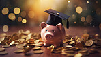 Pink piggy bank for education and intuition savings and investment funds