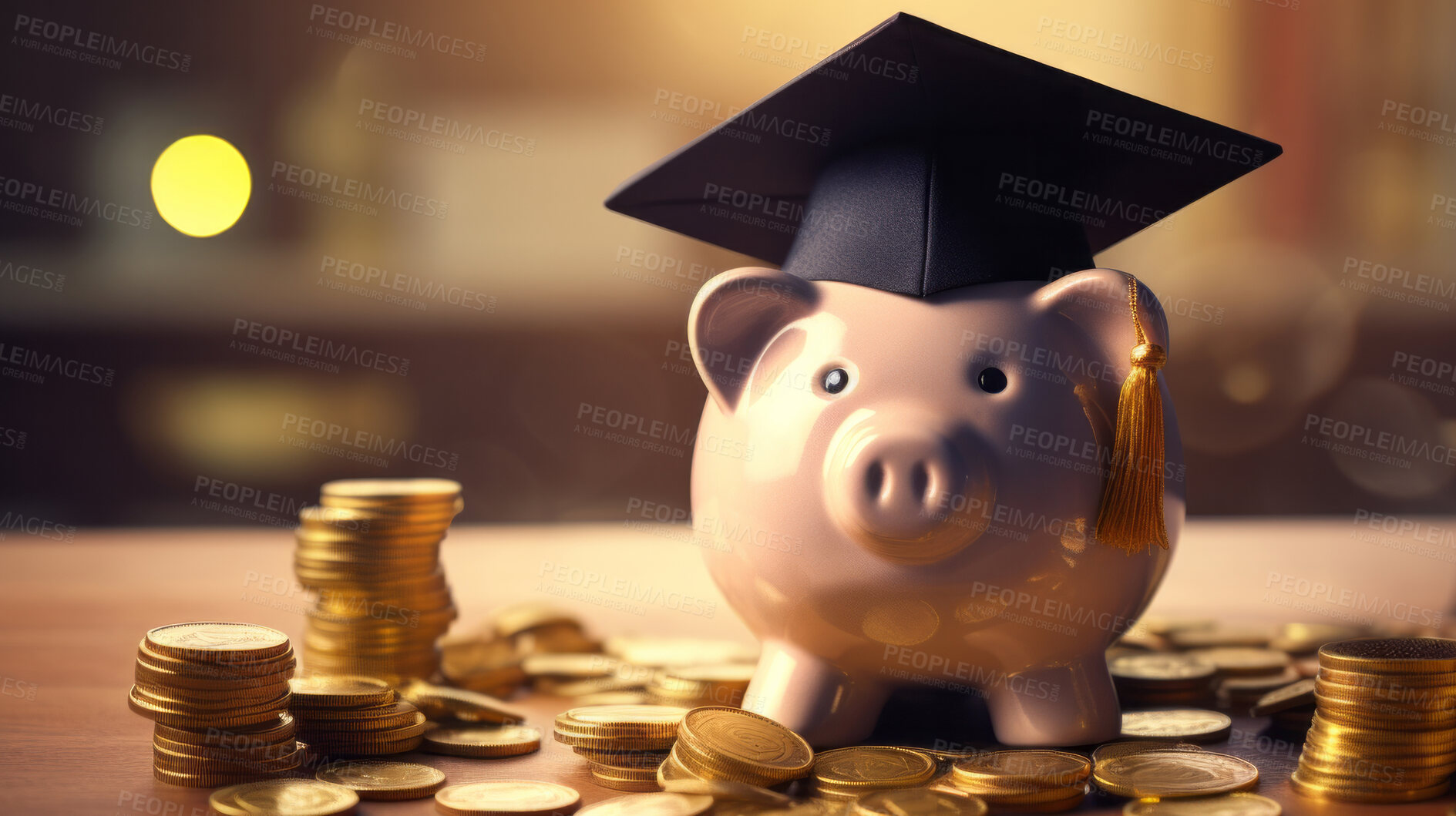 Buy stock photo Pink piggy bank for education and intuition savings and investment funds