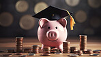 Pink piggy bank for education and intuition savings and investment funds