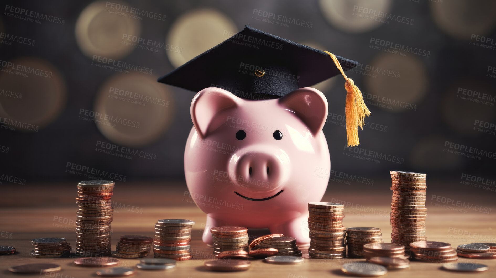 Buy stock photo Pink piggy bank for education and intuition savings and investment funds