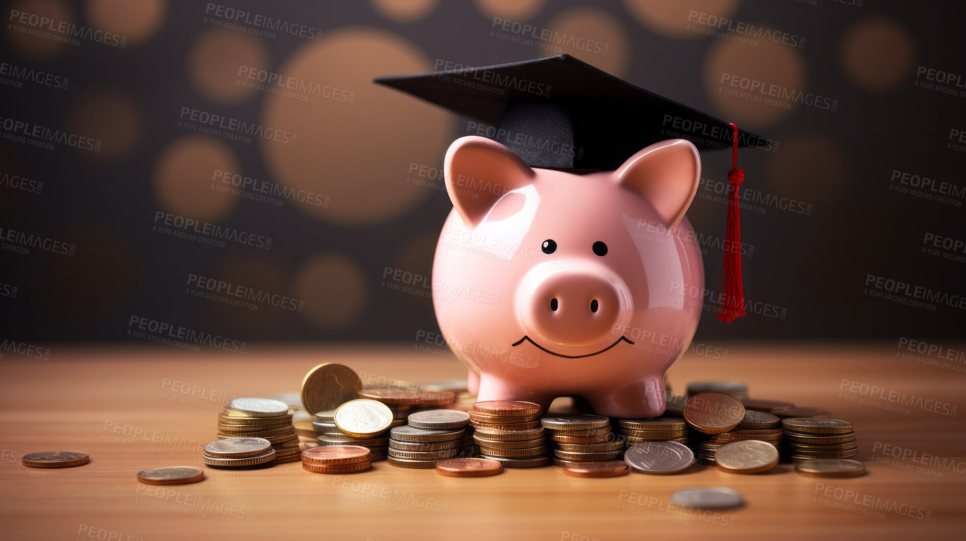 Buy stock photo Pink piggy bank for education and intuition savings and investment funds