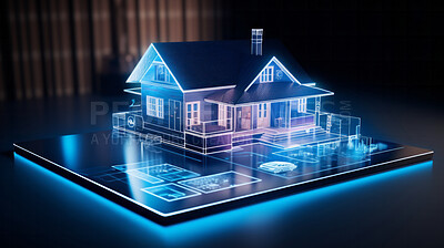 House hologram concept. Home blueprint for engineers, architects and home owners