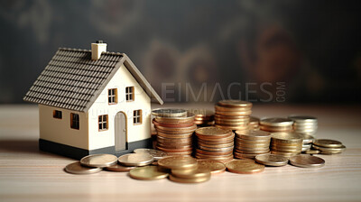 House and coins for concept saving money for buying a house and mortgage
