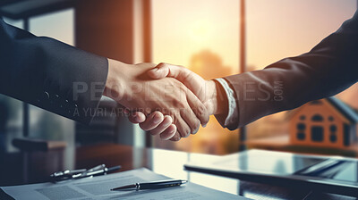 Agent and client handshake agreement after buying or renting real estate property