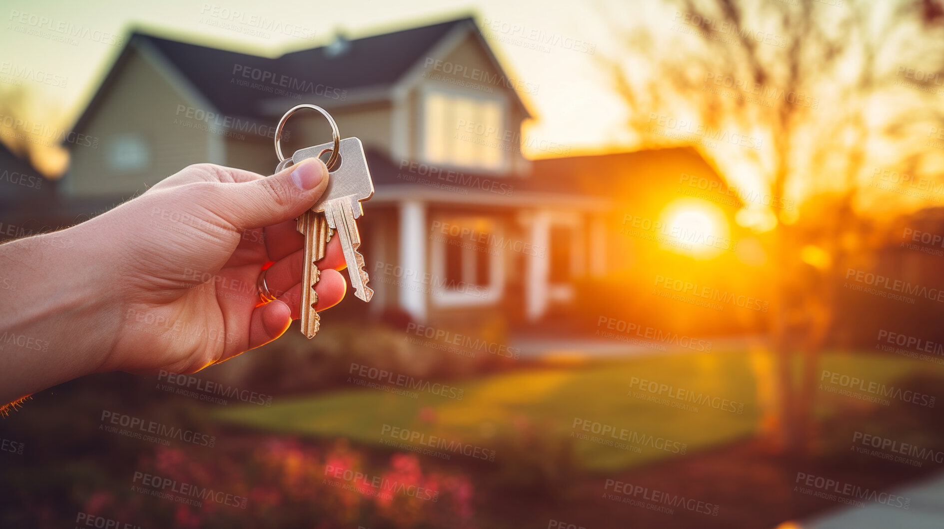 Buy stock photo Hand holding keys to new home. Buying real estate, housing, apartments.