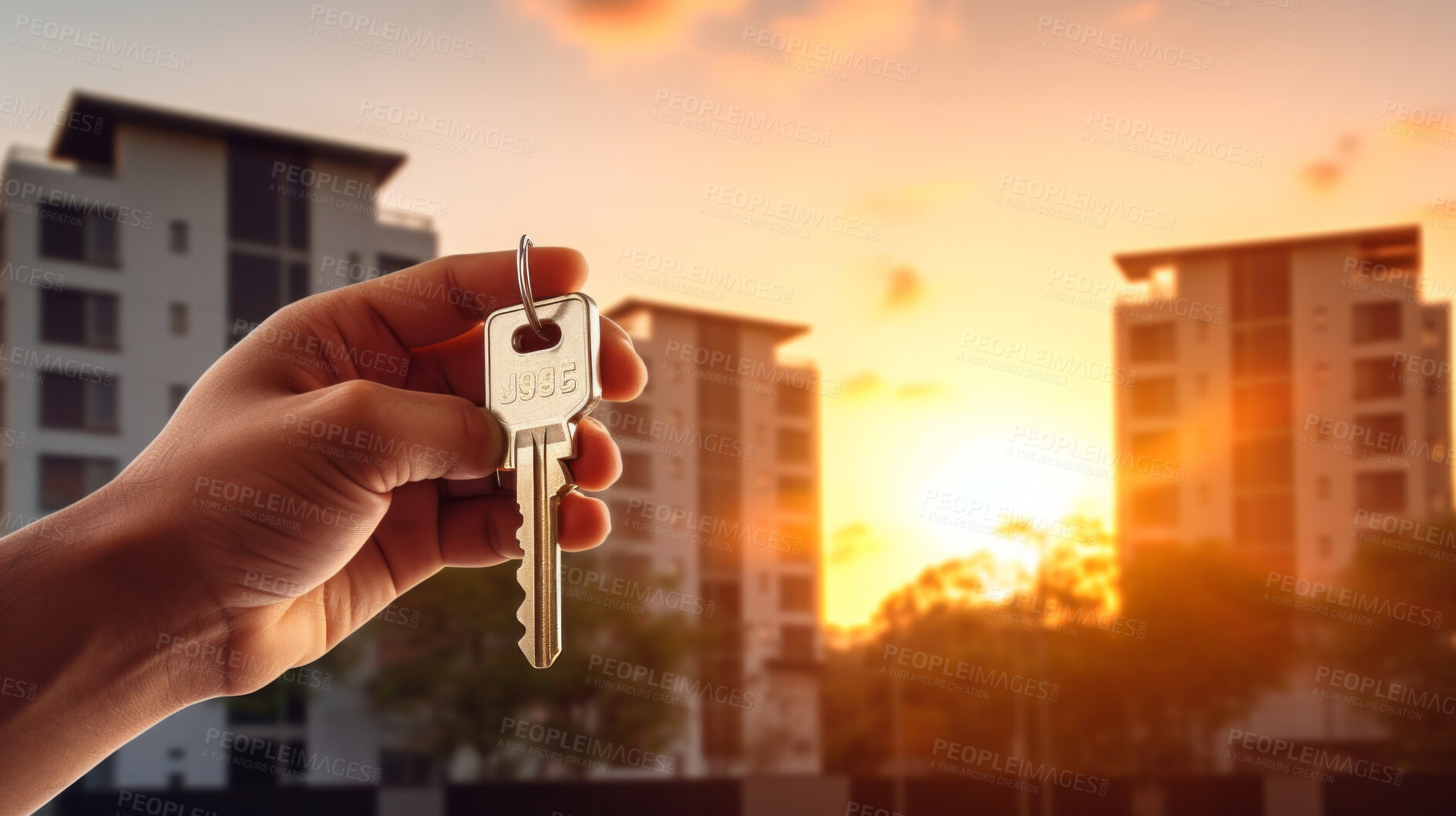 Buy stock photo Hand holding keys to new home. Buying real estate, housing, apartments.