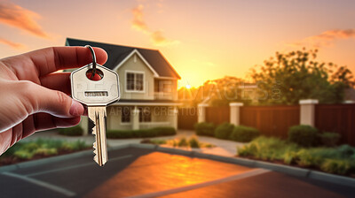 Hand holding keys to new home. Buying real estate, housing, apartments.