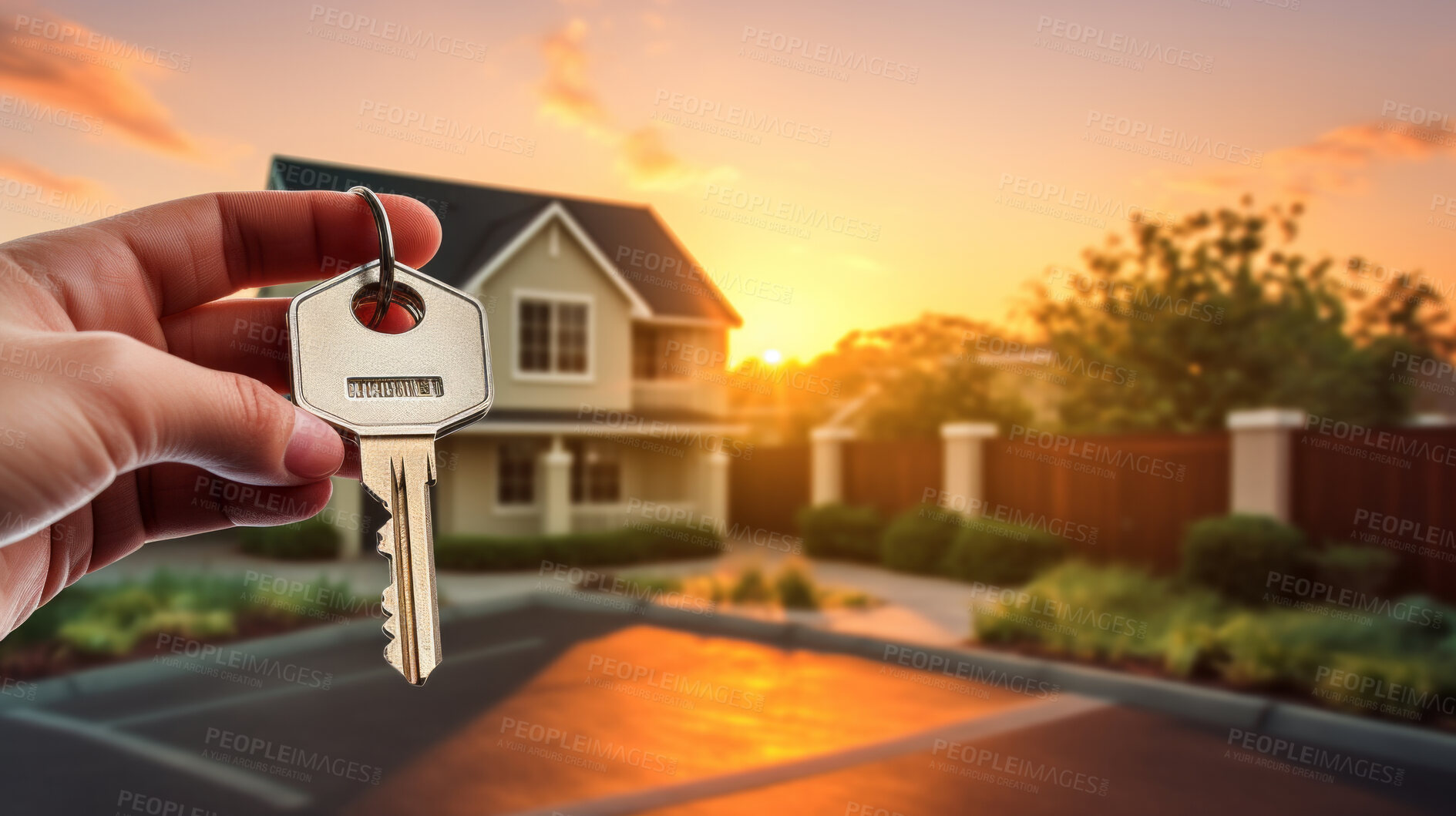 Buy stock photo Hand holding keys to new home. Buying real estate, housing, apartments.