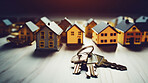 Key with a house shape keychain. Real estate, home owner or home loan concept