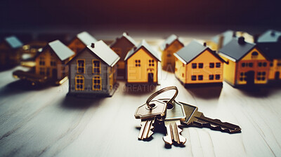 Key with a house shape keychain. Real estate, home owner or home loan concept