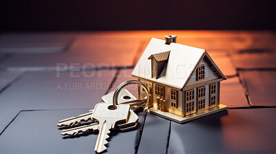 Key with a house shape keychain. Real estate, home owner or home loan concept