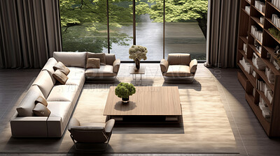 Buy stock photo Spacious lounge are. Beautiful views. Modern interior design concept.