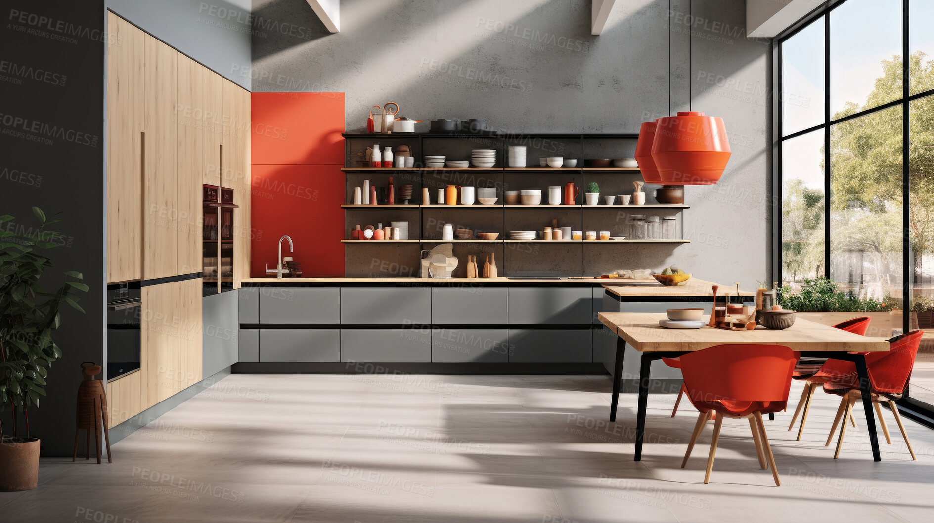 Buy stock photo Contemporary style kitchen. Luxury living. Modern interior design concept.