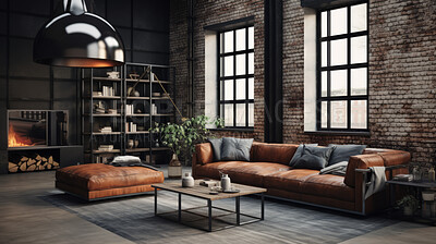 Industrial style living room. Luxury living. Modern interior design concept.