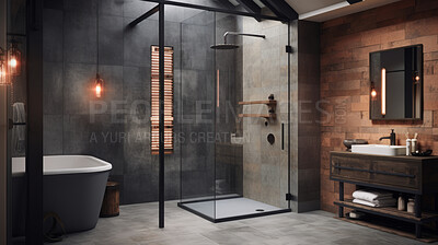 Industrial style shower or bathroom. Luxury living. Modern interior design concept.