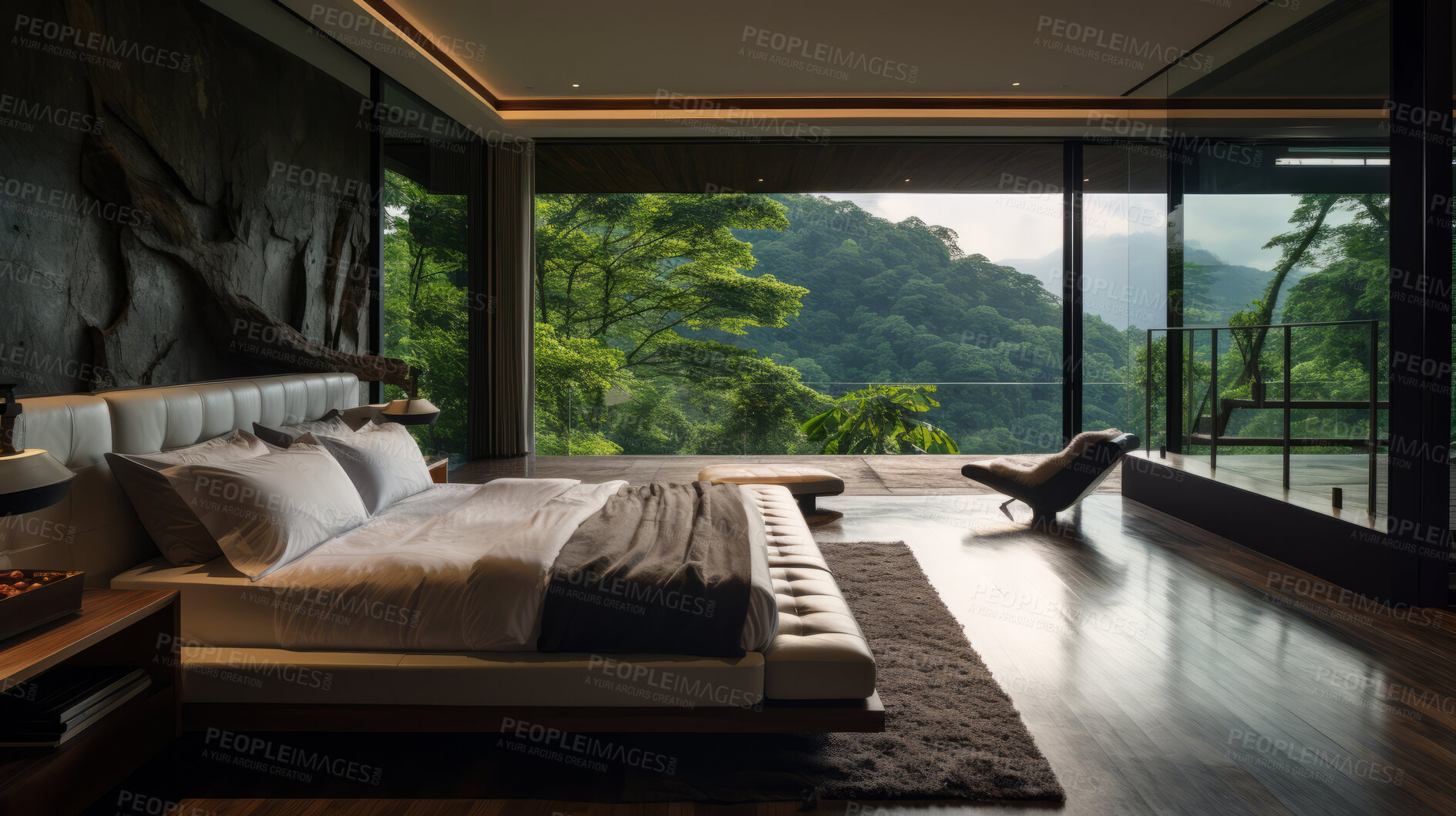 Buy stock photo Modern bedroom. Luxury living. Beautiful views. Modern interior design concept.