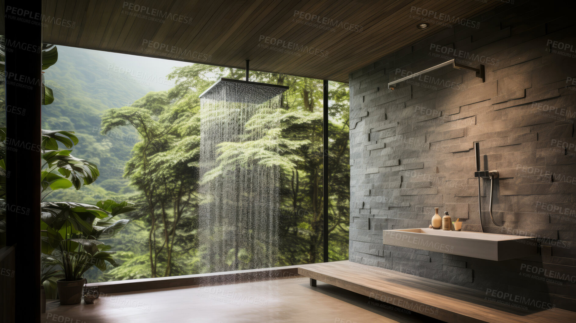 Buy stock photo Modern shower or bathroom. Luxury living. Beautiful views. Modern interior design concept.