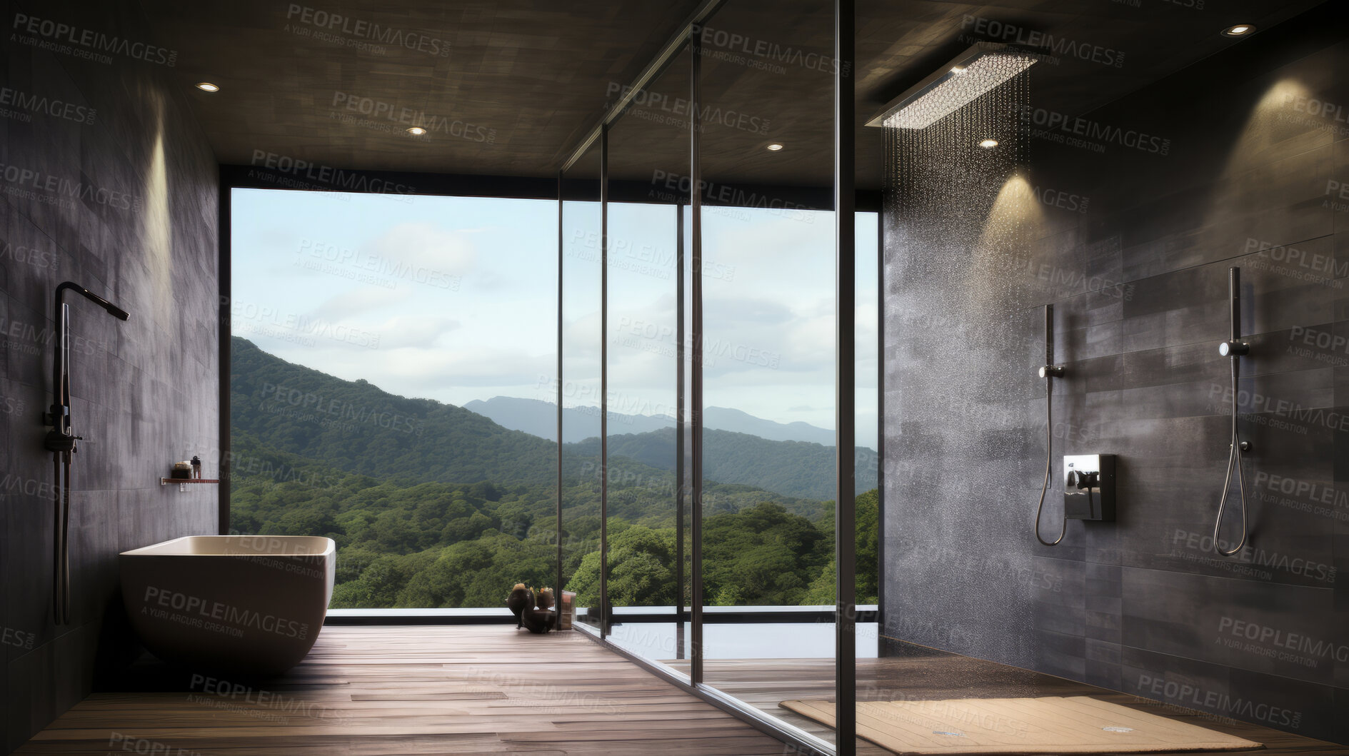 Buy stock photo Modern shower or bathroom. Luxury living. Beautiful views. Modern interior design concept.