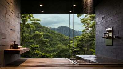 Modern shower or bathroom. Luxury living. Beautiful views. Modern interior design concept.