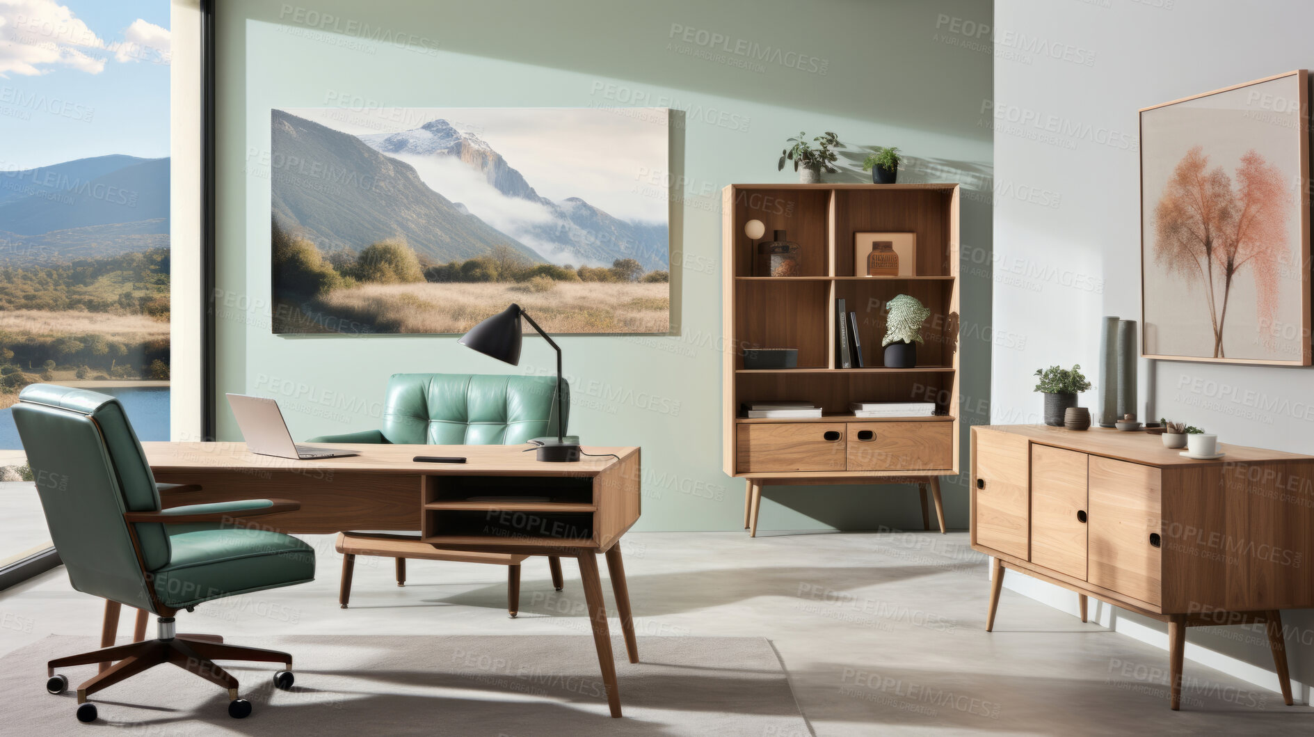 Buy stock photo Contemporary style home office. Vivid colours. Modern interior design concept.
