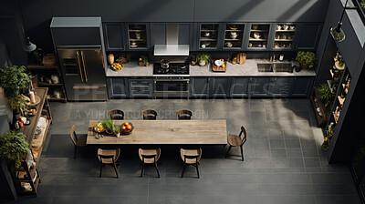 Industrial style kitchen. Luxury living. Modern interior design concept.