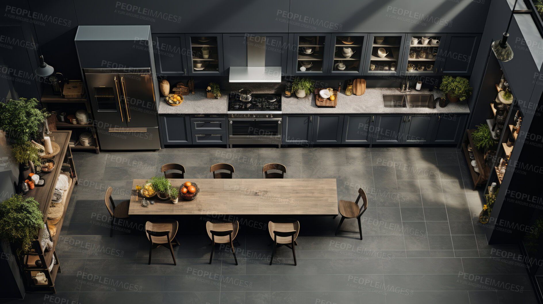 Buy stock photo Industrial style kitchen. Luxury living. Modern interior design concept.