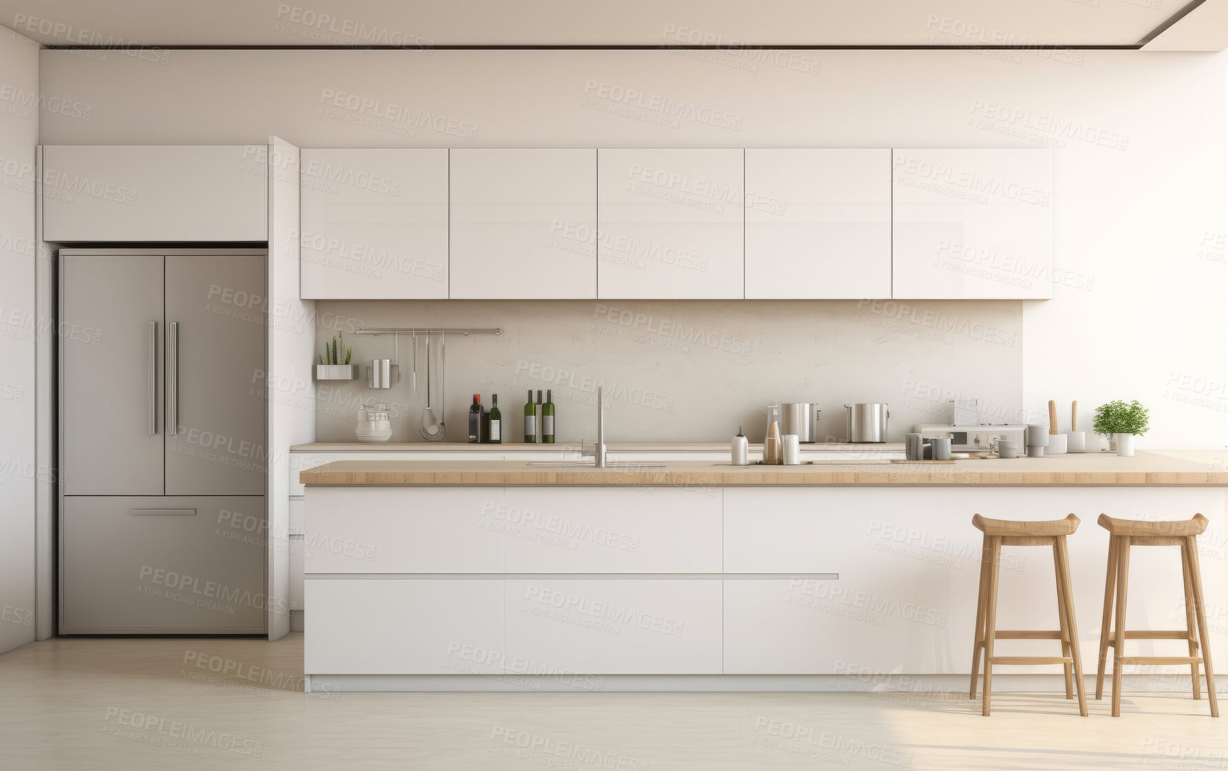 Buy stock photo Contemporary style minimalistic kitchen. Modern interior design concept.