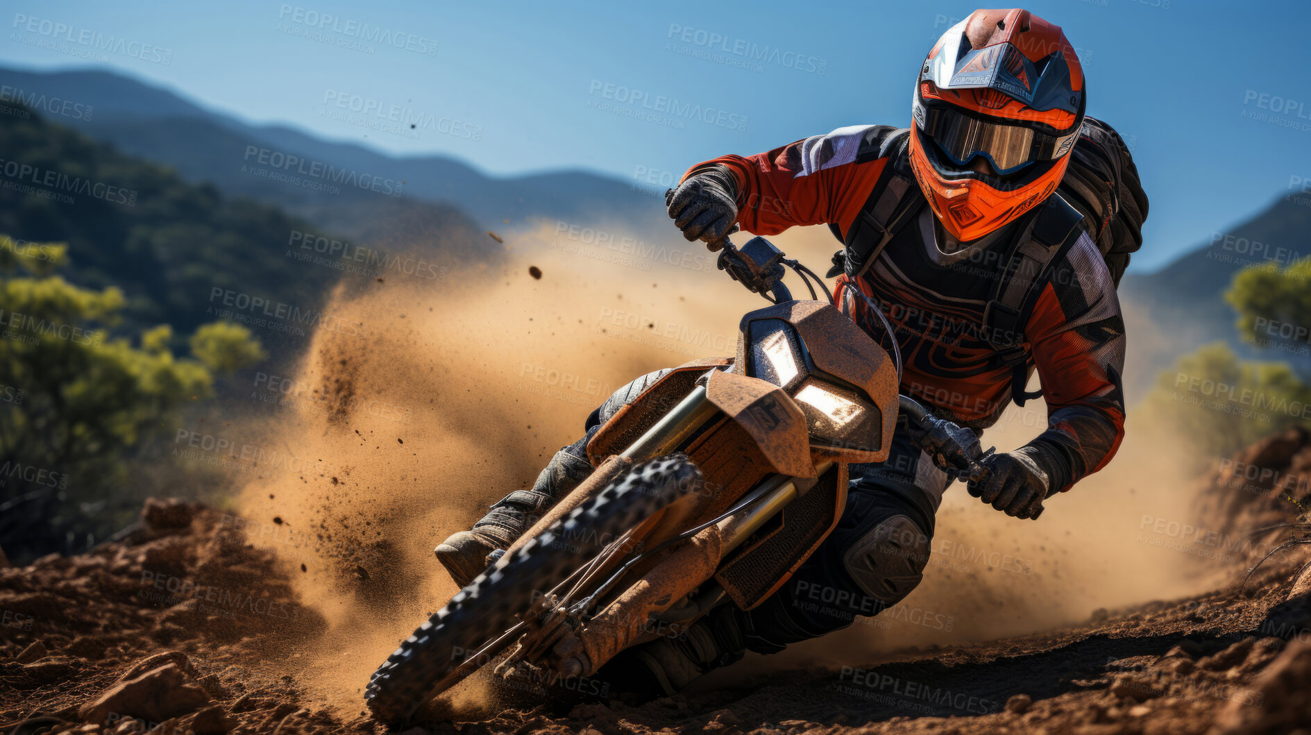 Buy stock photo Close-up action shot of motorcross motorcyclist. Extreme sport concept.