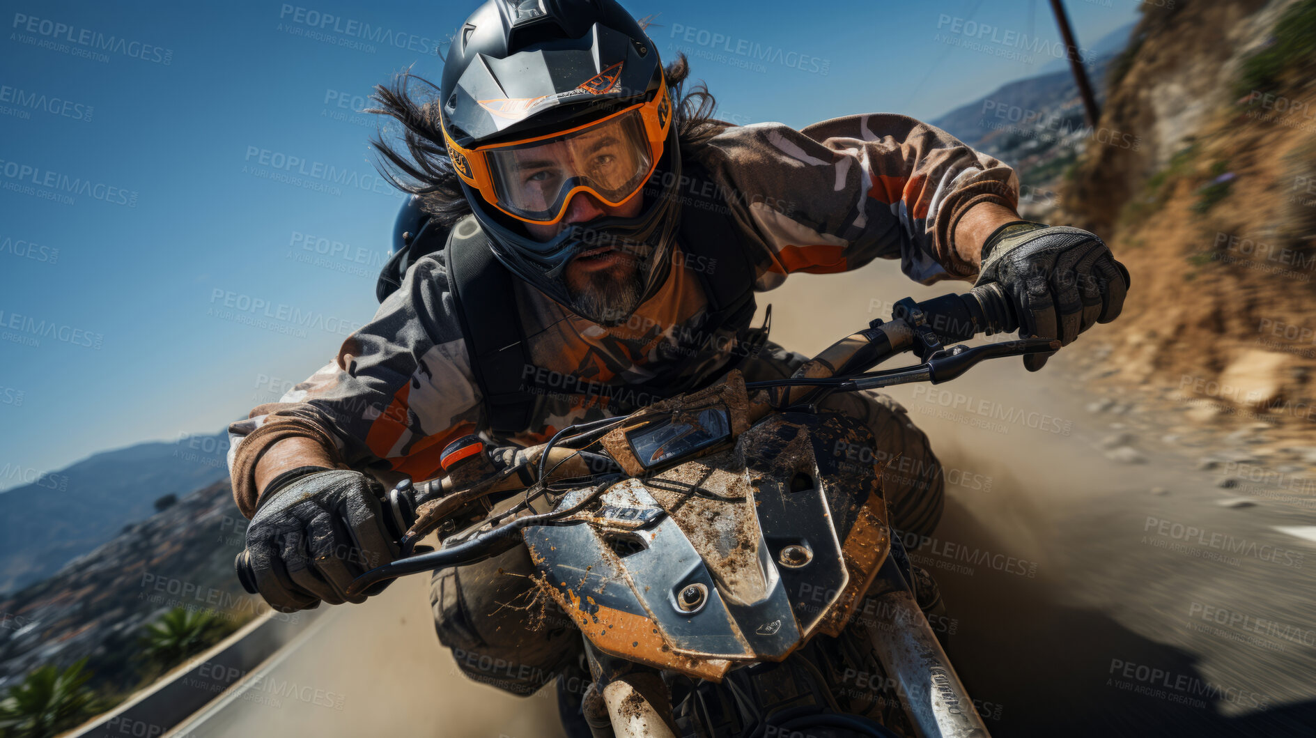 Buy stock photo Close-up action shot of motocross motorcyclist. Extreme sport concept.