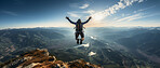 Wide action shot of  skydiver posing in mid air. Extreme sport concept.