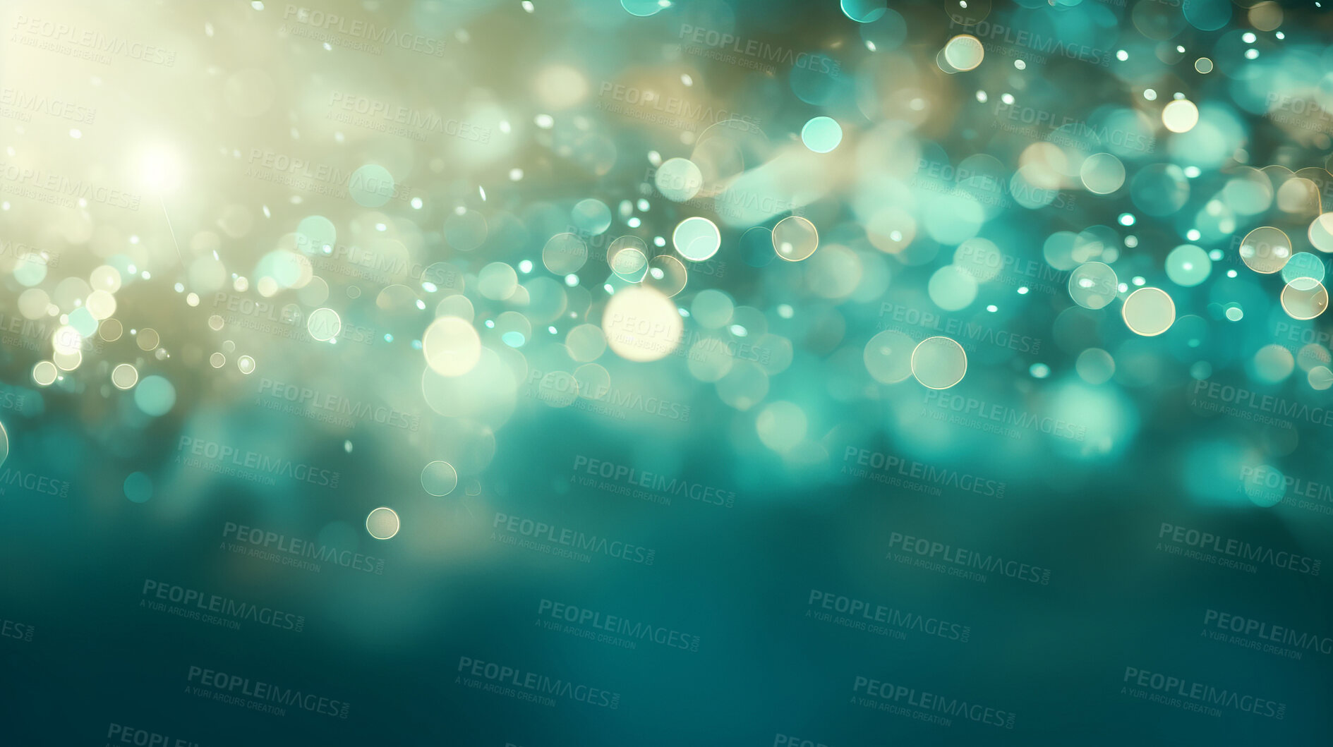 Buy stock photo Teal glitter glow particle bokeh background. Festive celebration wallpaper concept