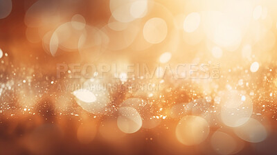 Buy stock photo Gold glitter glow particle bokeh background. Festive celebration wallpaper concept