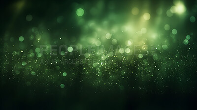 Buy stock photo Green glitter glow particle bokeh background. Festive celebration wallpaper concept