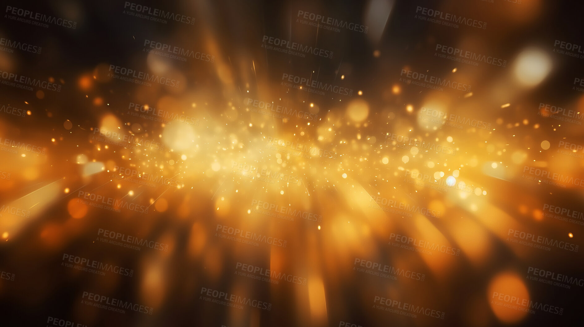 Buy stock photo Gold glitter glow particle bokeh background. Festive celebration wallpaper concept