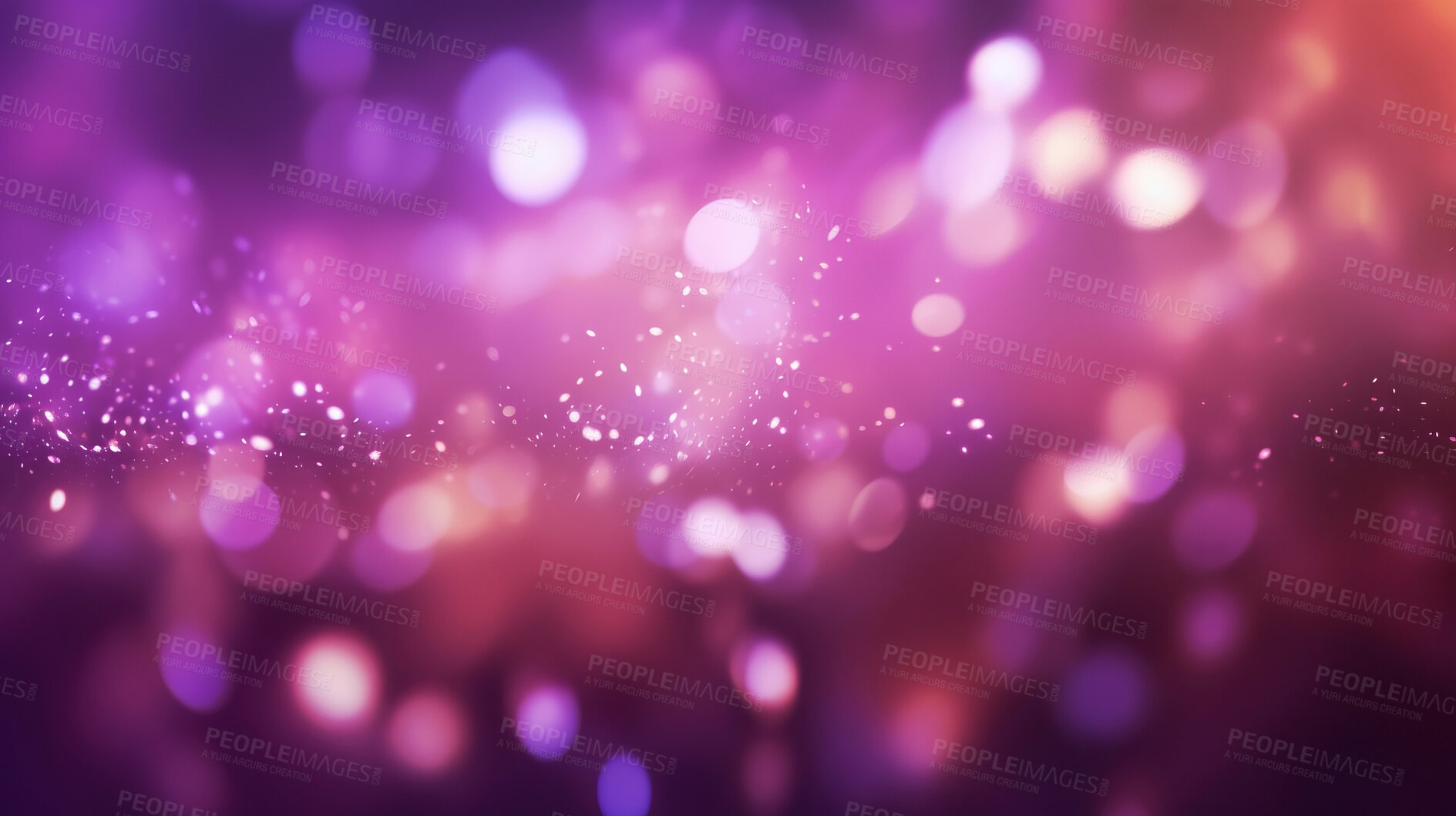 Buy stock photo Purple glitter glow particle bokeh background. Festive celebration wallpaper concept