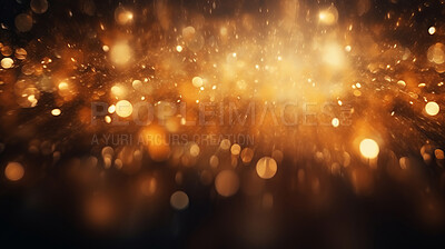 Buy stock photo Gold glitter glow particle bokeh background. Festive celebration wallpaper concept