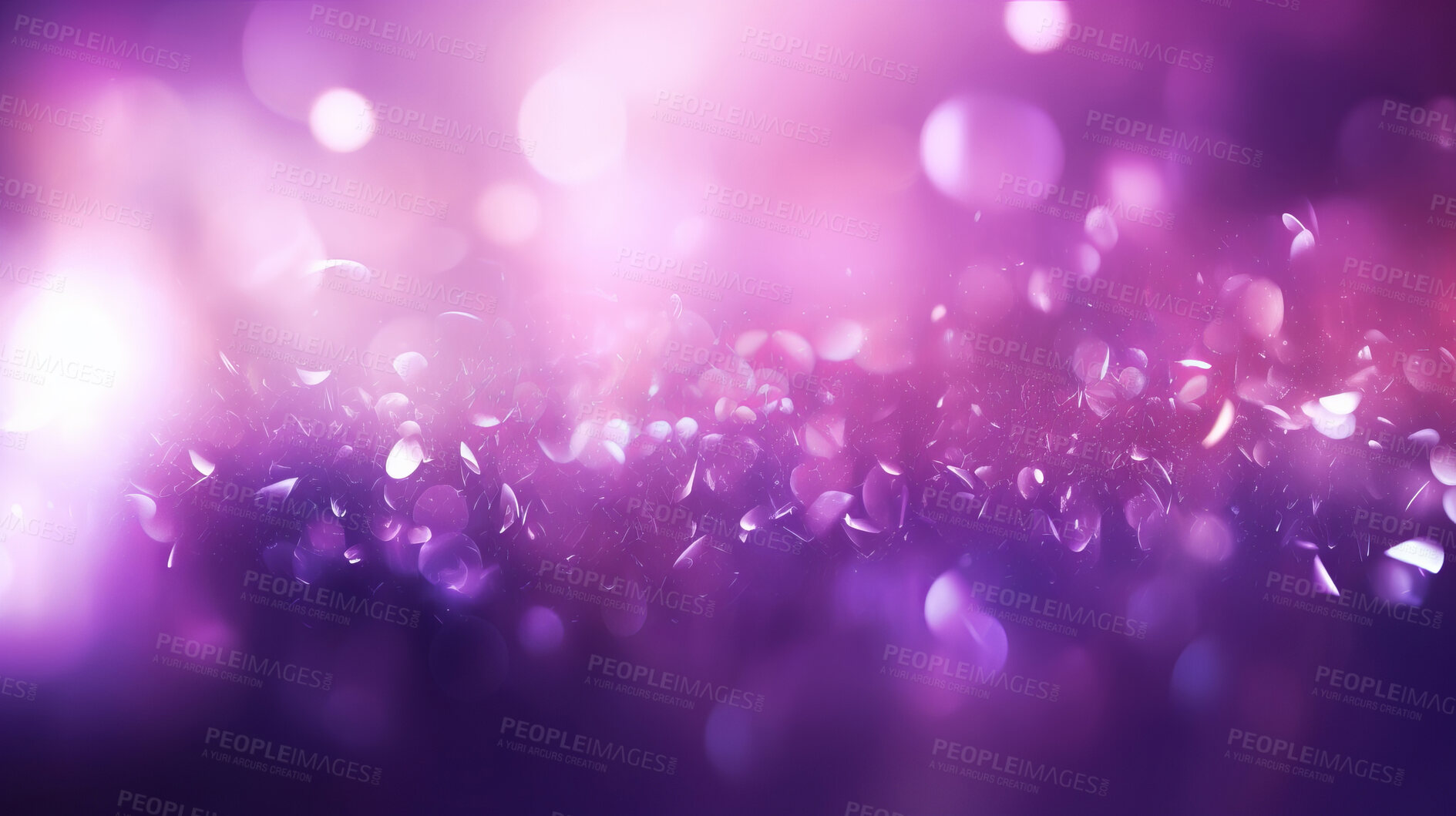 Buy stock photo Purple glitter glow particle bokeh background. Festive celebration wallpaper concept