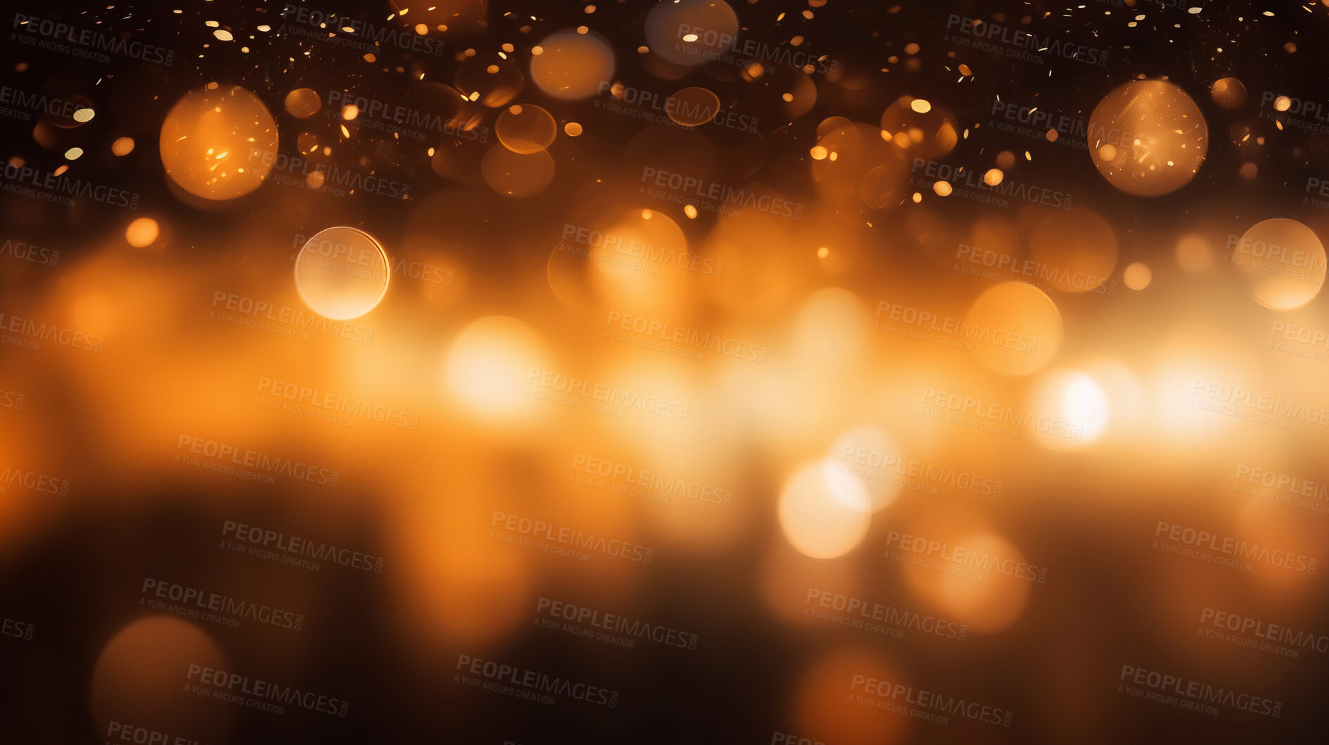 Buy stock photo Gold glitter glow particle bokeh background. Festive celebration wallpaper concept