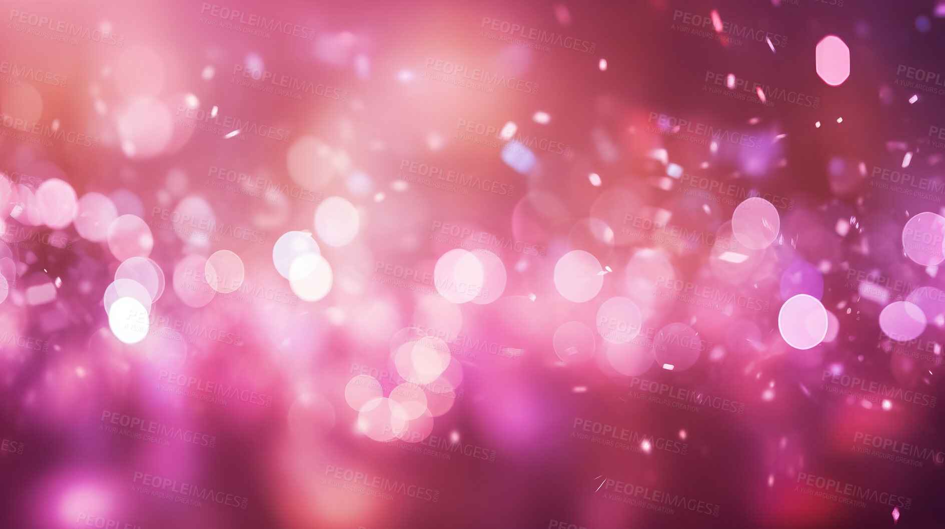 Buy stock photo Pink glitter glow particle bokeh background. Festive celebration wallpaper concept