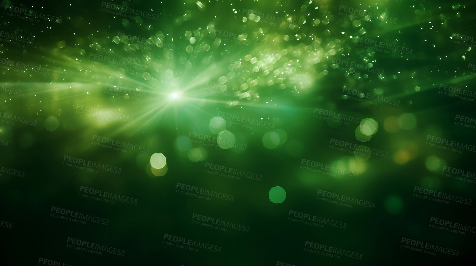 Buy stock photo Green glitter glow particle bokeh background. Festive celebration wallpaper concept